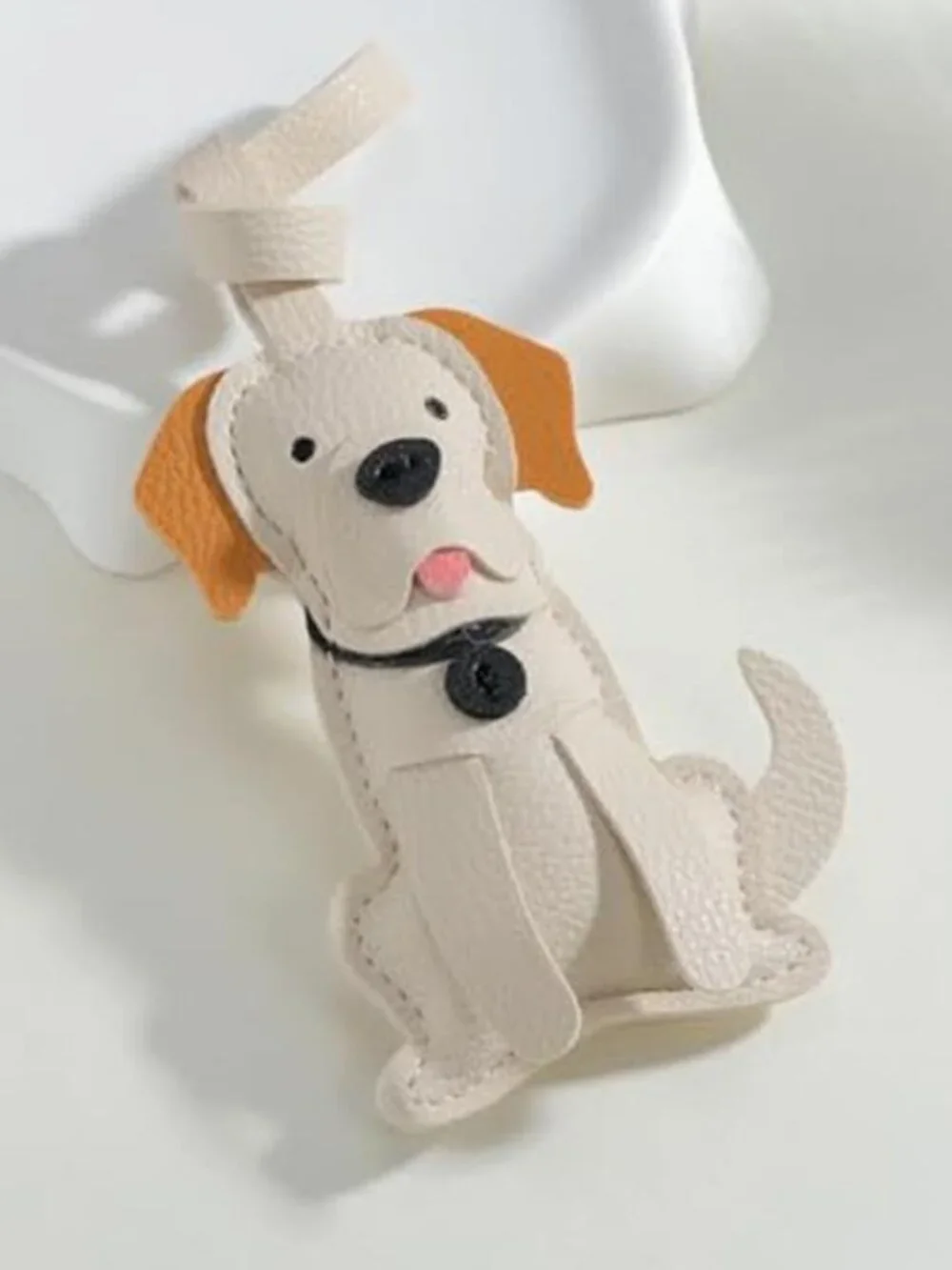 White Brown Dog Bag Charm Keychain Cute Purse Handbag Accessory